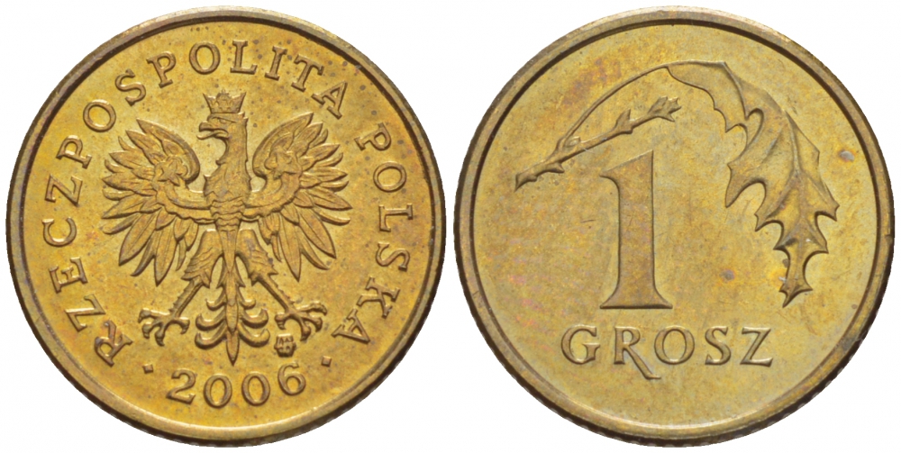 ПОЛЬША 1 ГРОШ 2006 MW KM 276 латунь UNC 4516-1051