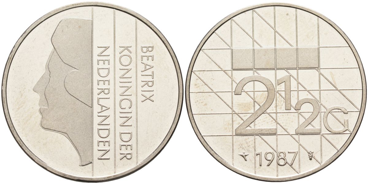 Нидерланды 2 1/2 гульдена 1987 Беатрикс (1980-2013) KM 206 никель UNC 4593-1043