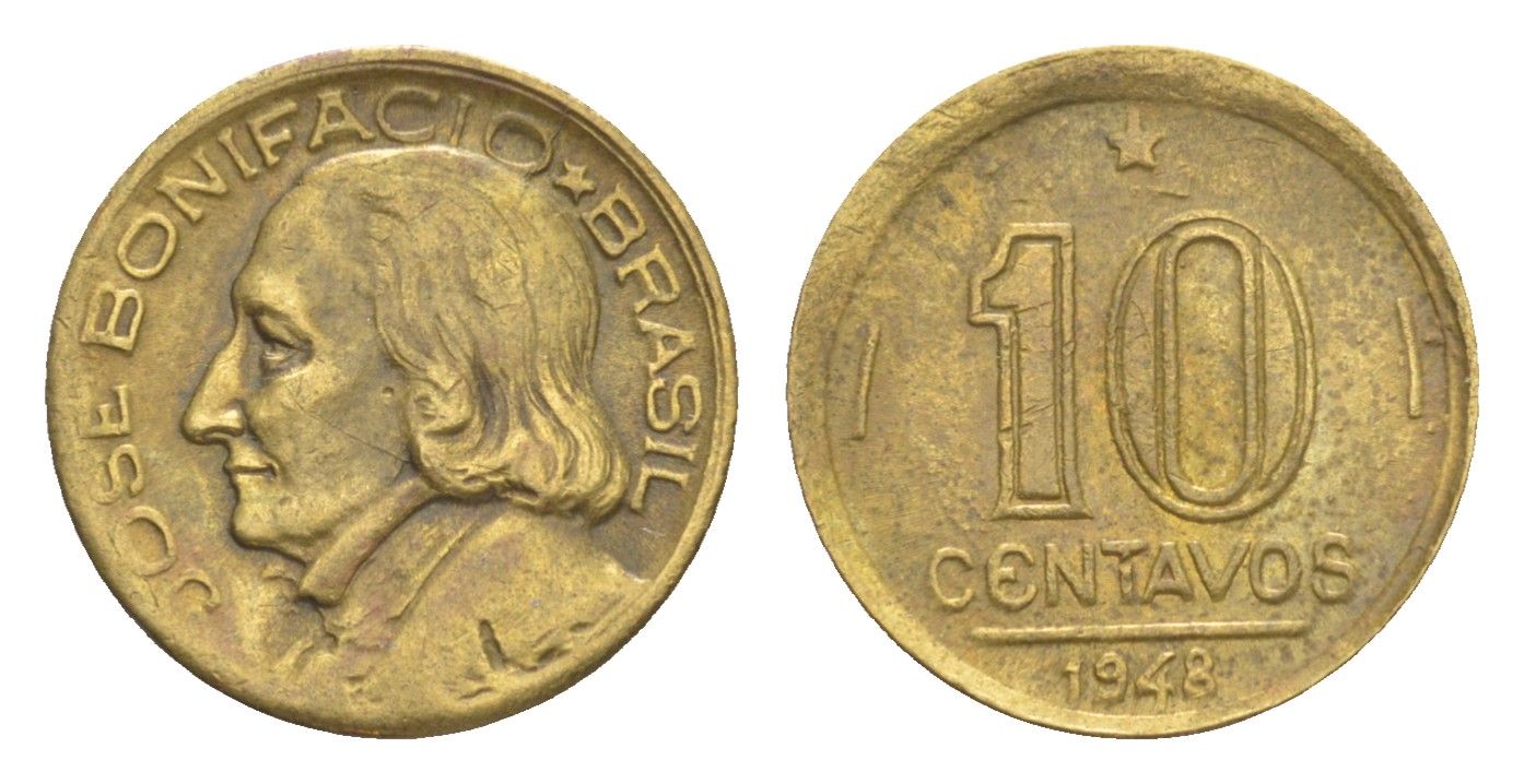 Бразилия 10 сентаво 1948 Жозе Бонифасиу де Андрада и Силва KM 561 алюминиевая бронза 4644-429