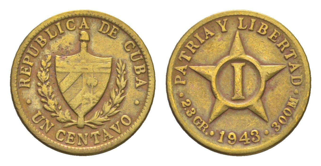 Куба 1 сентаво 1943 KM 9.2a латунь 4636-654