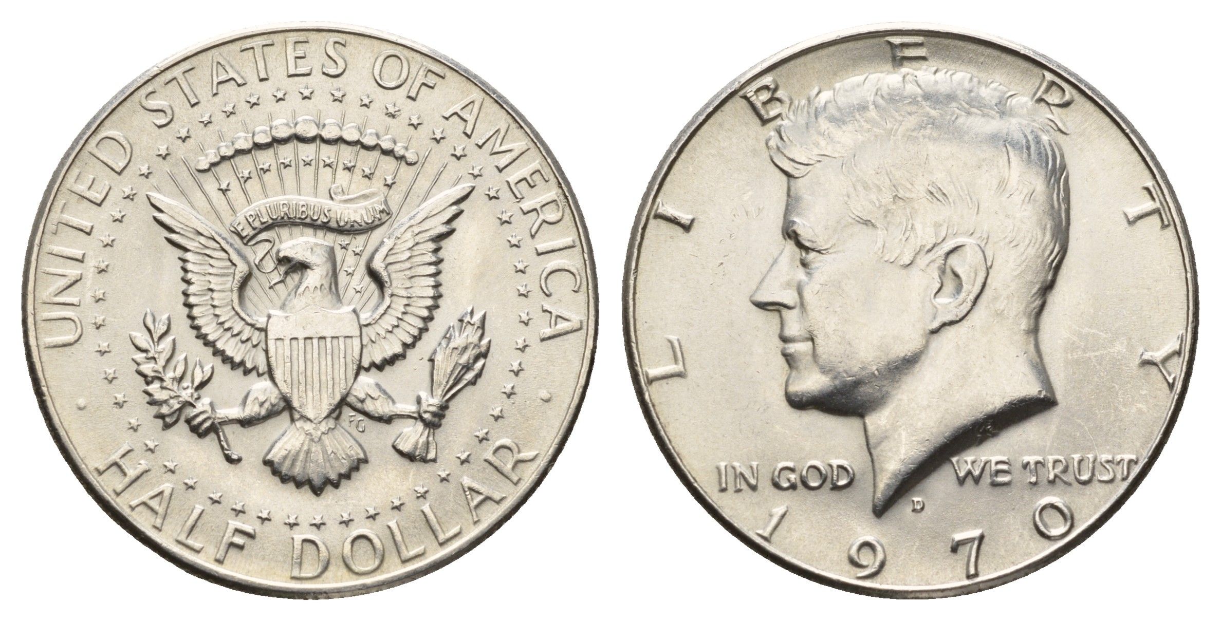 США 1/2 доллара (50 центов) 1970 D, Джон Кеннеди KM 202a серебро UNC 1527-1325