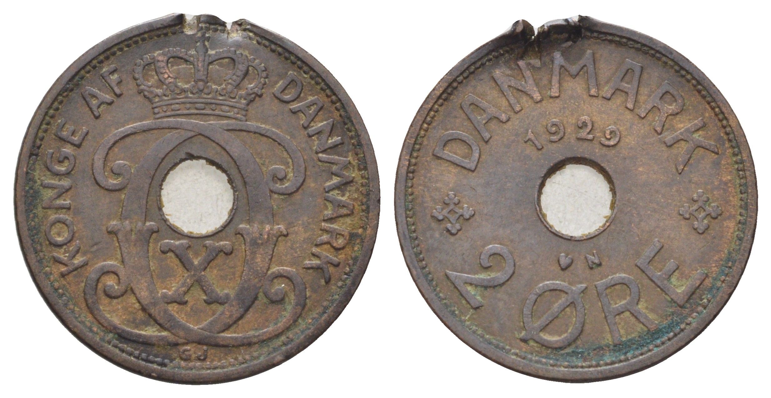 Дания 2 эре 1929 N, Кристиан X (1912-1947) KM 827 бронза 4701-757