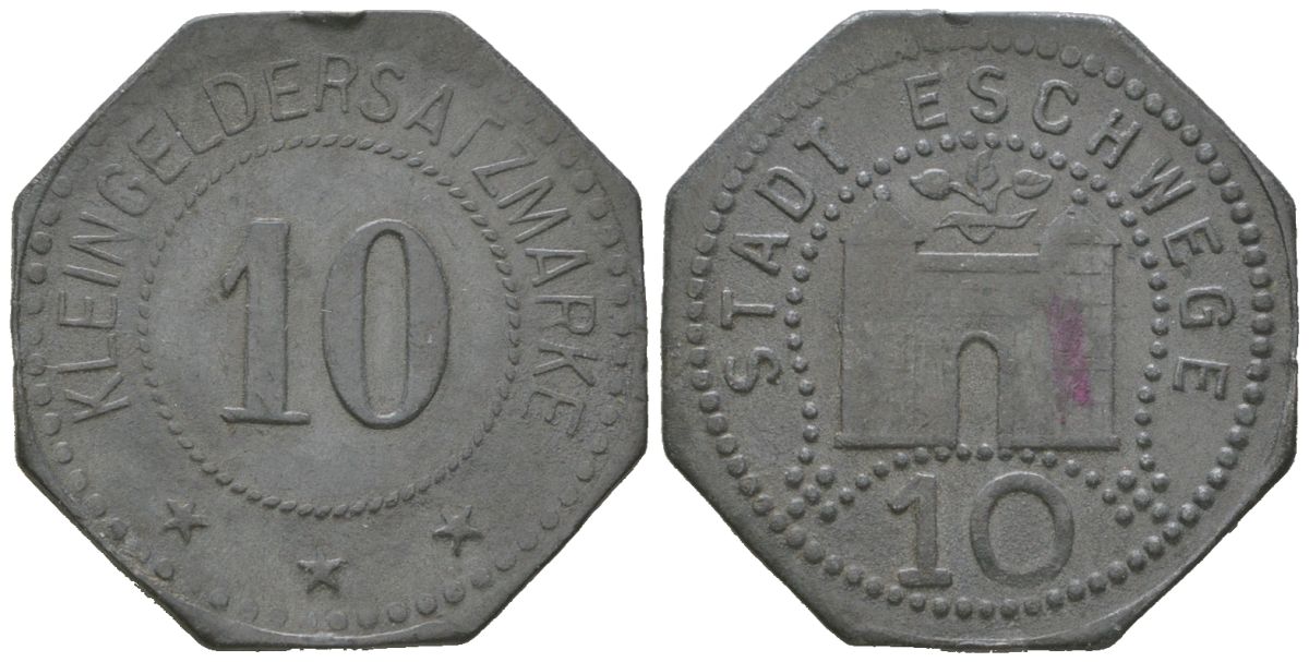 Эшвеге (Пруссия, Гессен-Нассау) 10 пфеннингов ND Funck 121.2, Men18 8712.2 цинк 4169-1117