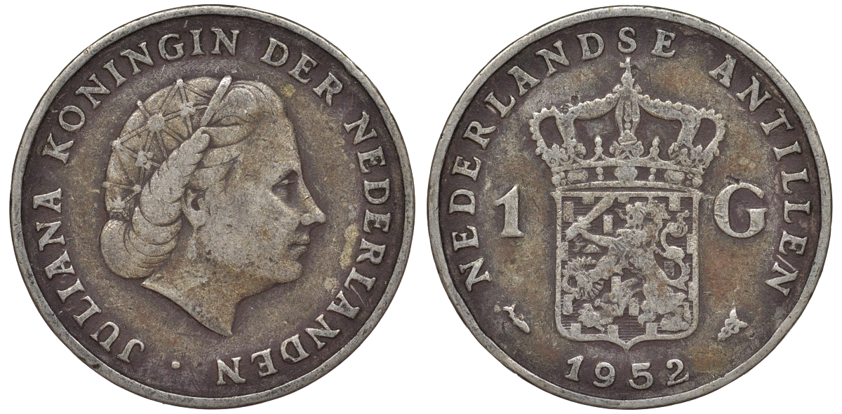 Нидерландские Антилы 1 гульден 1952 Юлиана (1948-1980) KM 2 серебро 36-837