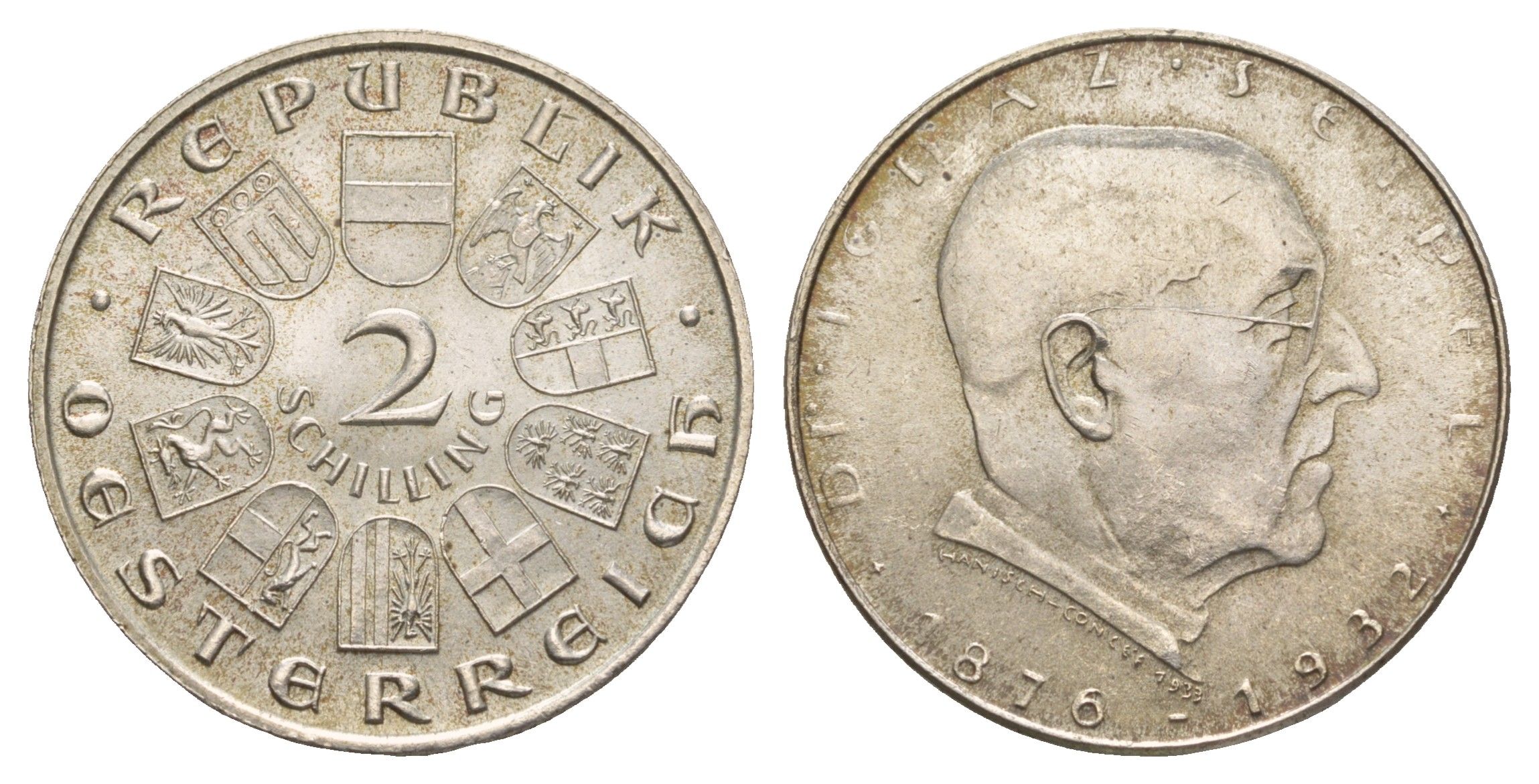 Австрия 2 шиллинга 1933 Смерть Игнаца Зейпеля в 1932 году KM 2849 серебро 413-4232