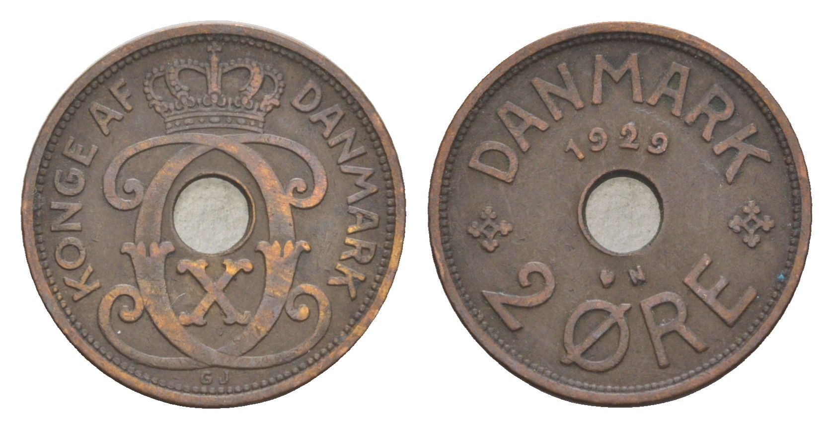 Дания 2 эре 1929 N, Кристиан X (1912-1947) KM 827 бронза 4639-741