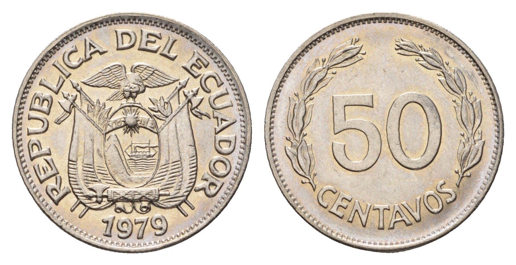 Эквадор 50 сентаво 1979 KM 81 сталь плакированная никелем UNC 4675-512