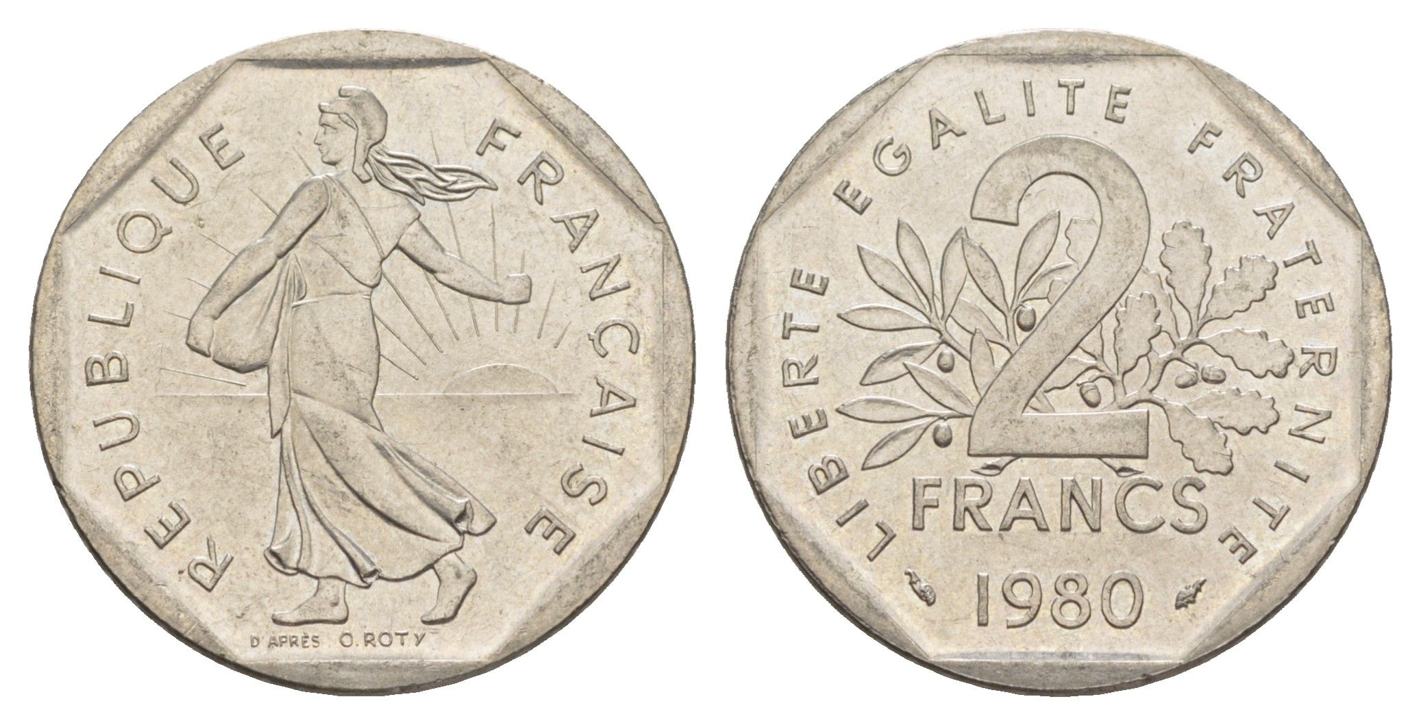 Франция 2 франка 1980 сеятель KM 942.1 никель 4543-245