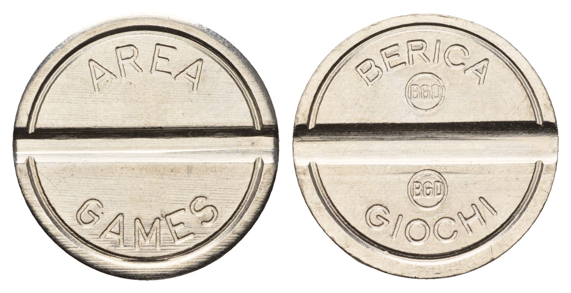 Италия жетон для игровых автоматов Area Games диаметр 24 мм, вес 5,6 гр нержавеющая сталь 4670-557