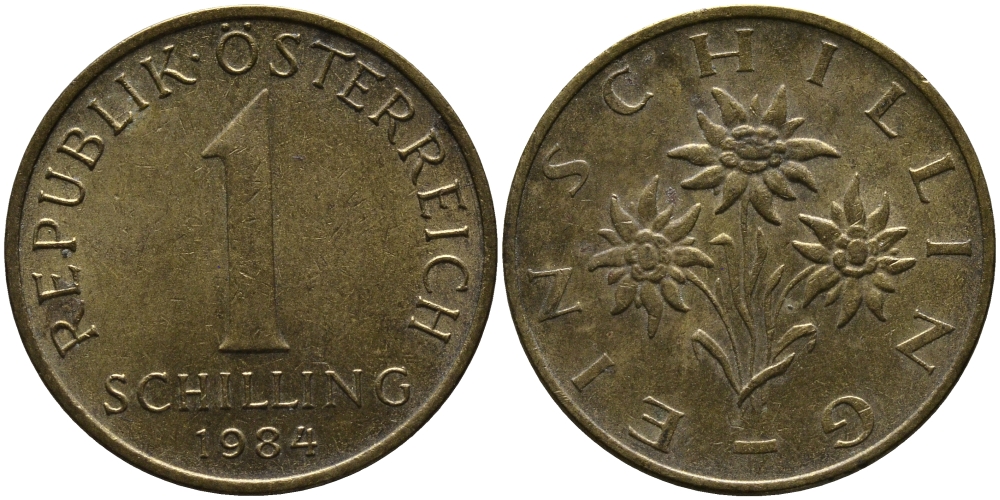 Австрия 1 шиллинг 1984 KM 2886 алюминиевая бронза 33-523
