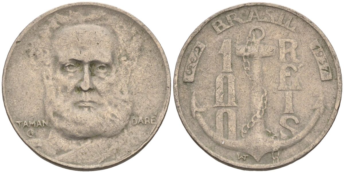 Бразилия 100 рейс 1937 Маркиз Тамандаре KM 536 медно-никель 4115-548