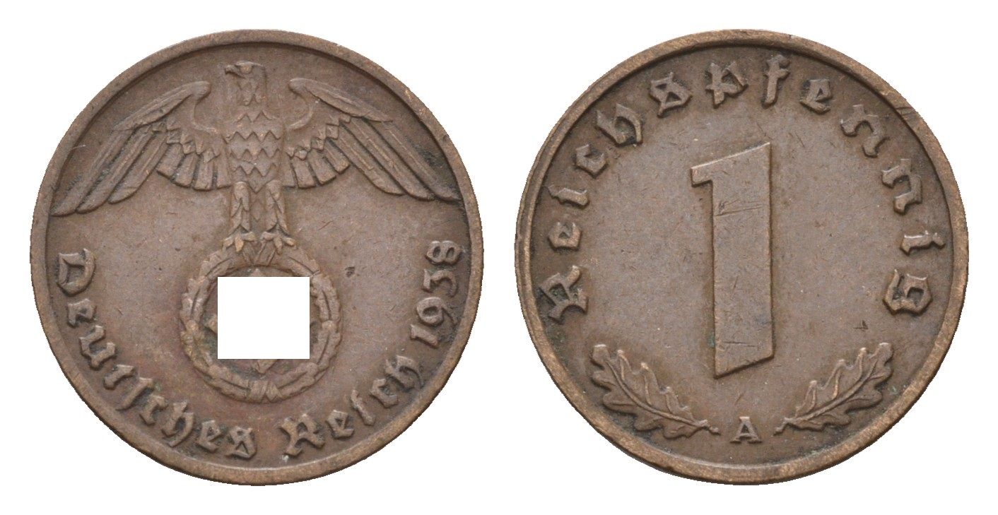 Германия 1 рейхспфенниг 1938 A KM 89, J. 361 бронза 4684-1145