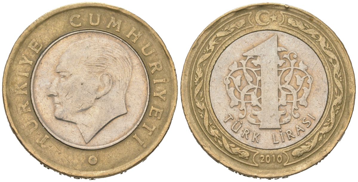 Турция 1 лира 2010 KM 1244 биметалл 4571-347