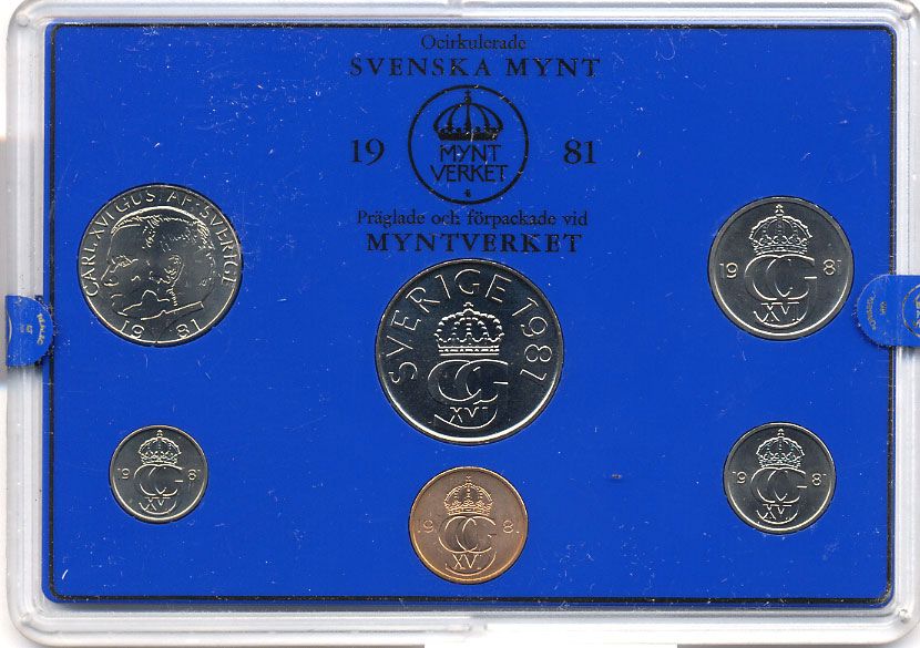 Швеция набор монетного двора из 6 монет 1981 в пластике, Карл XVI Густав (1973- ) KM MS19 UNC 7-5-7-181