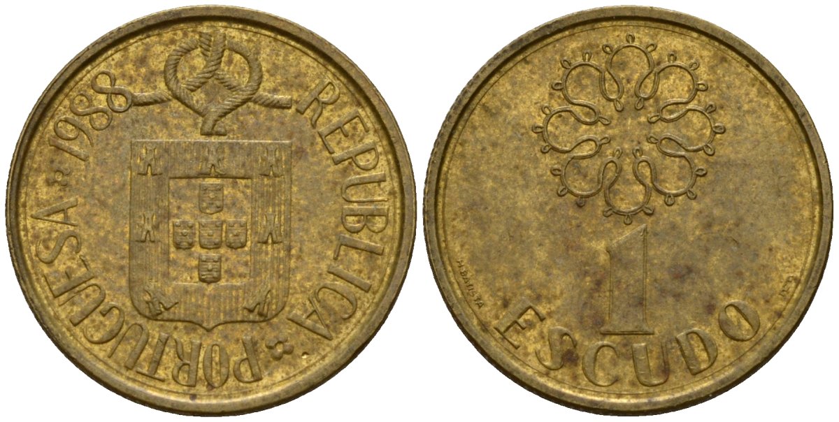 Португалия 1 эскудо 1988 KM 631 никель латунь 4154-1028