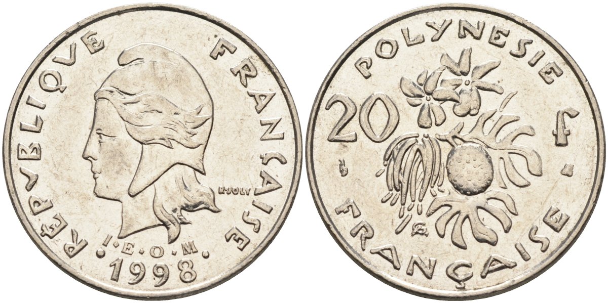 Французская Полинезия 20 франков 1998 KM 9 никель 4131-946