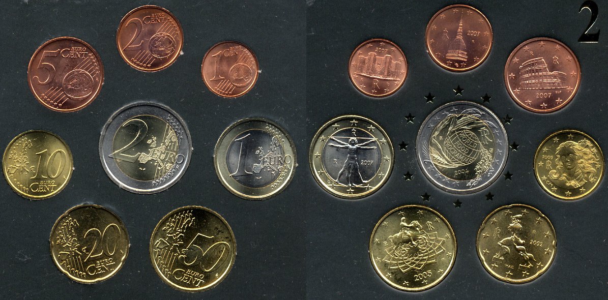 Италия евронабор от 1 евроцента до 2 евро включает 2 евро 2004 ФАО, планшет биметалл, медно-никель UNC 3-4-9-13