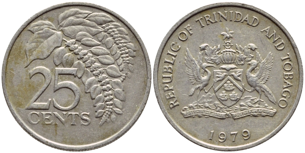 Тринидад и Тобаго 25 центов 1979 цветок дикая пуансеттия KM 32 медно-никель 4396-746