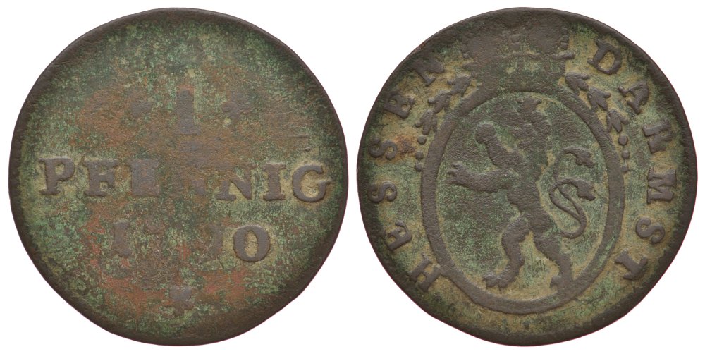 Гессен-Дармштадт 1 пфенниг 1790 RF KM 240 медь 186-556