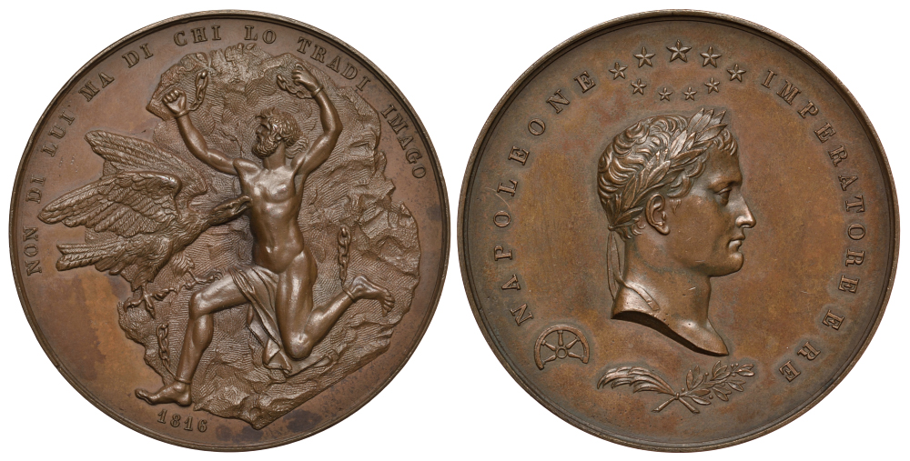 Франция медаль 1816 изгнание Наполеона на остров Святой Елены, 76,50 мм, 152,4 гр. Slg. Julius 3580 бронза 00-00