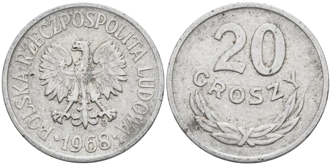 Польша 20 грошей 1968 MW KM А47 алюминий 4564-1061