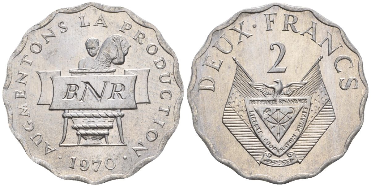 Руанда 2 франка 1970 FAO KM 10 алюминий  UNC  4610-412