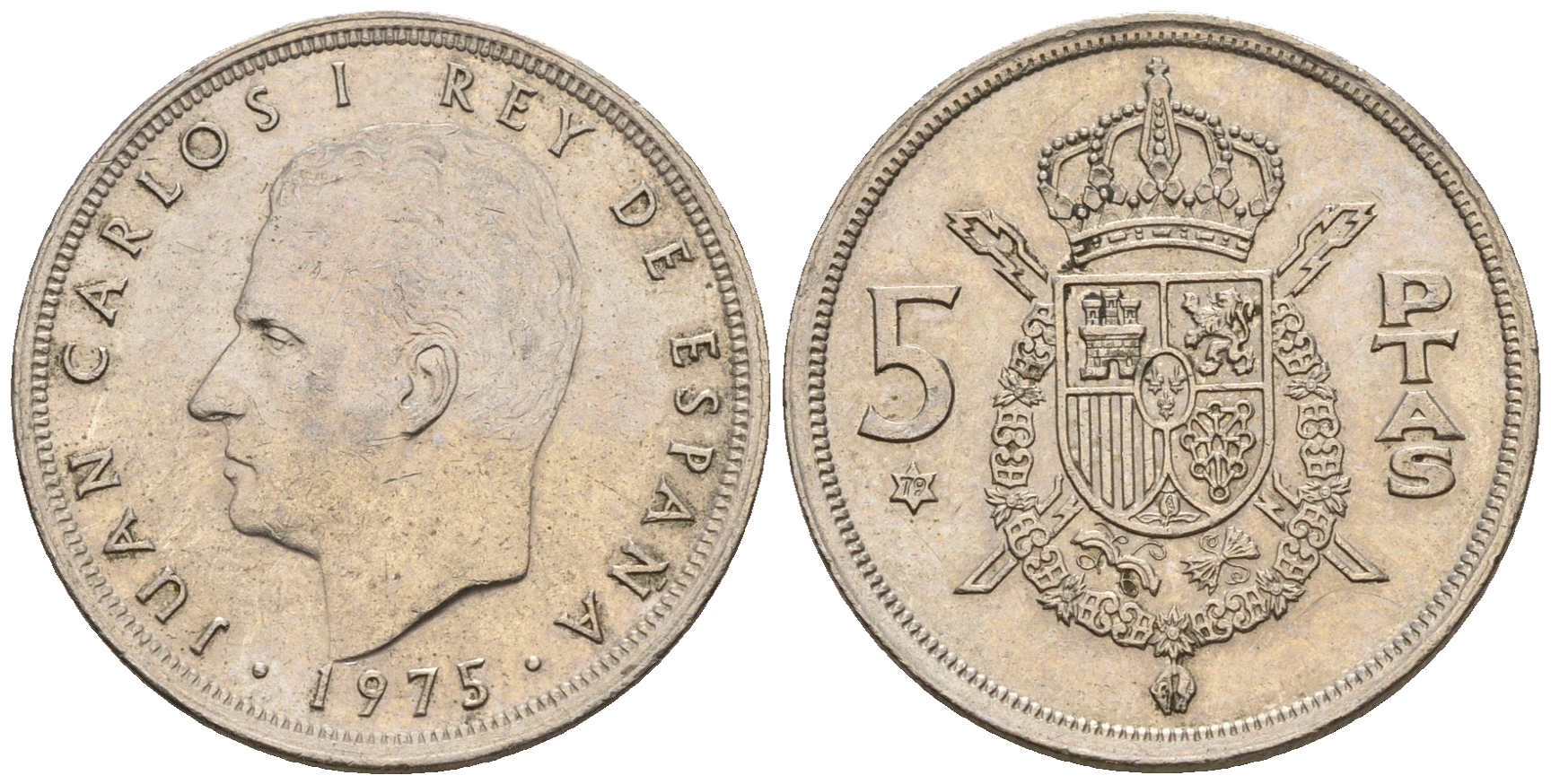 Испания 5 песет 1975 (76) Хуан Карлос I (1975-2014) KM 807 медно-никель 259-346