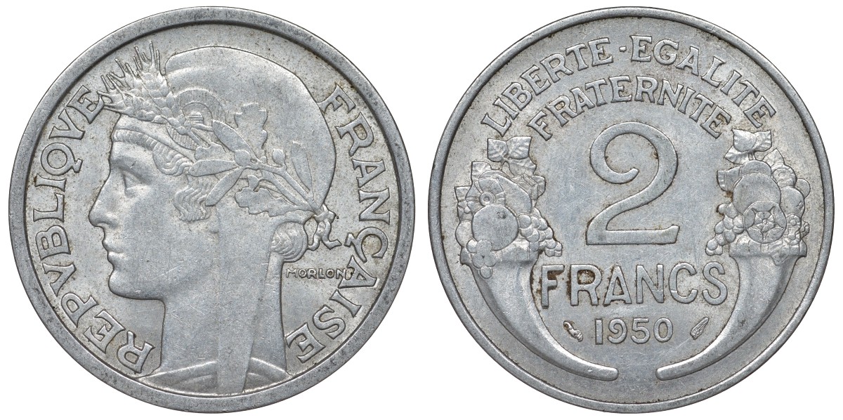 Франция 2 франка 1950 KM 886а.1, Le Franc 269.16 алюминий 4123-411