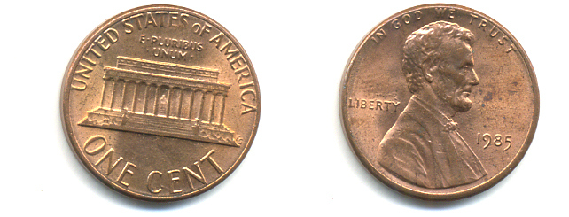 США 1 ЦЕНТ 1985 ЛИНКОЛЬН KM 201b цинк плакированный медью 86-152