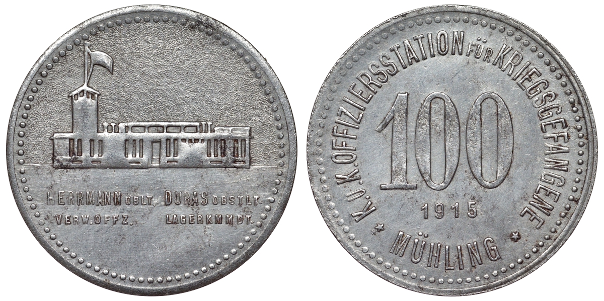 Австрия, Мюлинг 100 геллеров 1915 лагерь военнопленных, нотгельд железо 4123-121