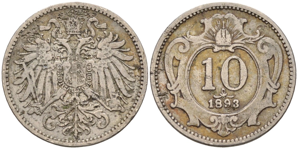 Австрия 10 геллеров 1893 Франц Иосиф I (1848-1916) KM 2802 никель 4585-131