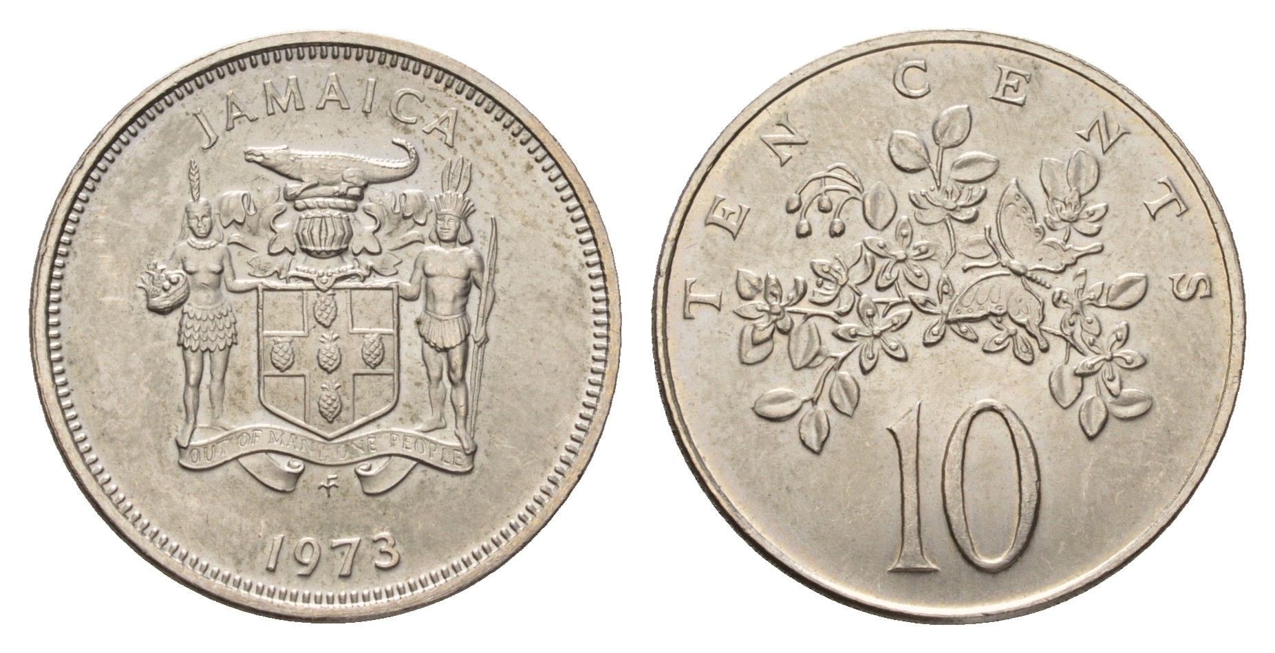 Ямайка 10 центов 1973 тираж 15.000 экземпляров KM 54 медно-никель BU 4114-1037