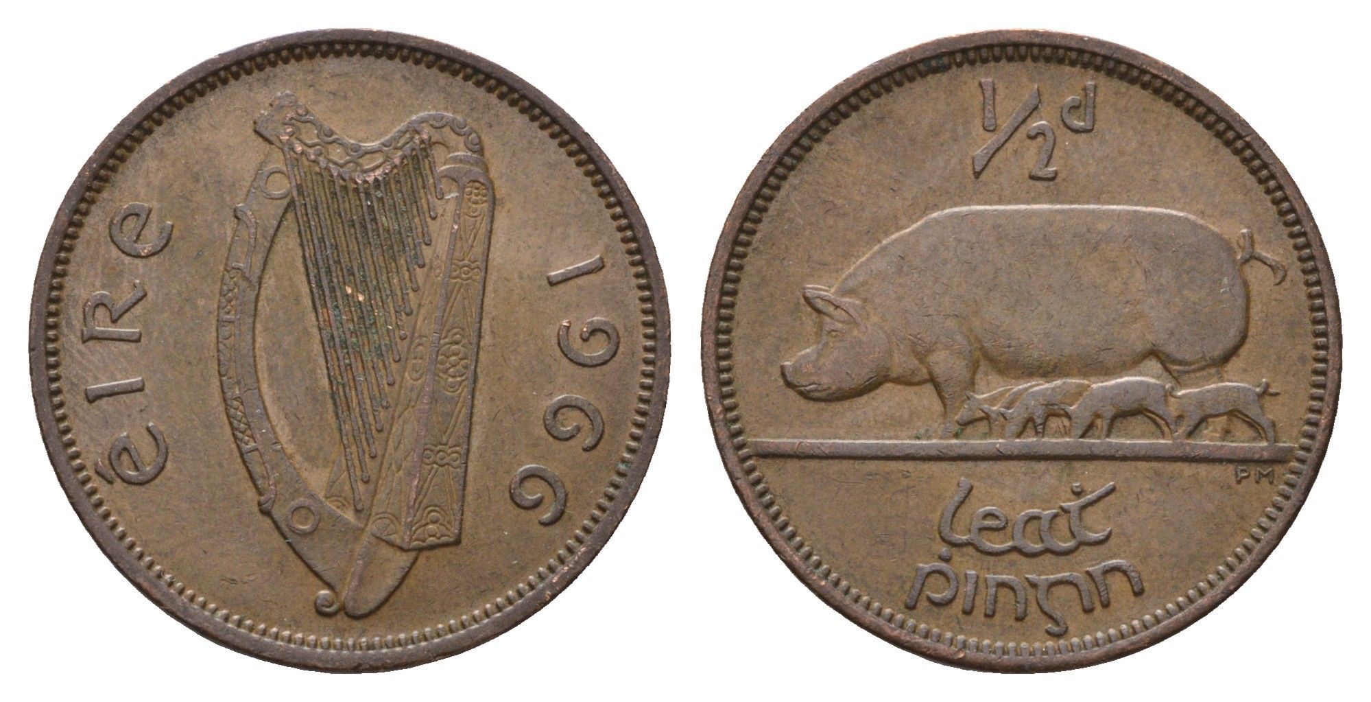 Ирландия 1/2 пенни 1966 свинья с поросятами KM 10 бронза 3851-922
