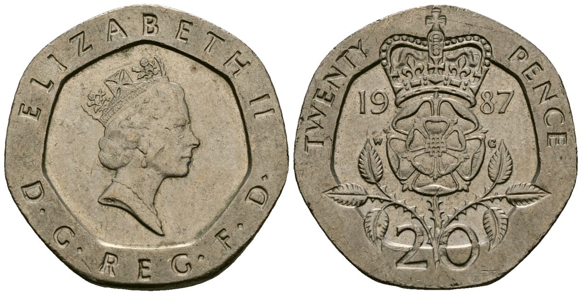 Великобритания 20 пенсов 1987 Елизавета II (1952-2022) KM 939, Spink 4361 (G2) медно-никель 4167-1257