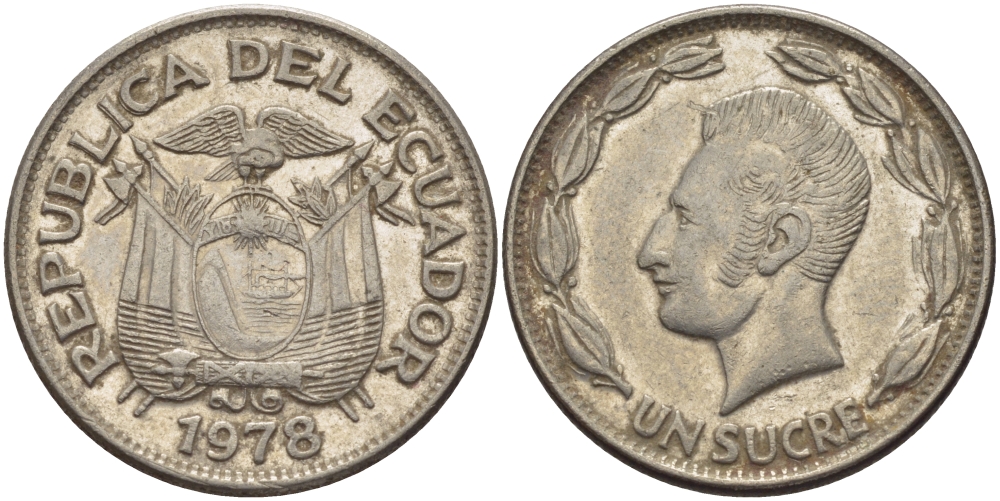 ЭКВАДОР 1 СУКРЕ 1978 АНТОНИО ХОСЕ де СУКРЕ KM 78b сталь плакированная никелем 31-354