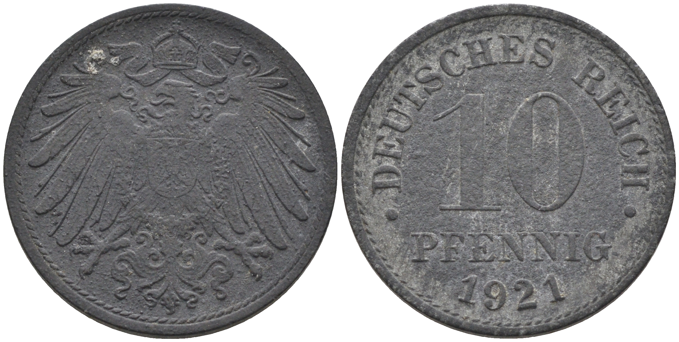 Германия 10 пфеннигов 1921  KM 26, J. 299 цинк 4116-545