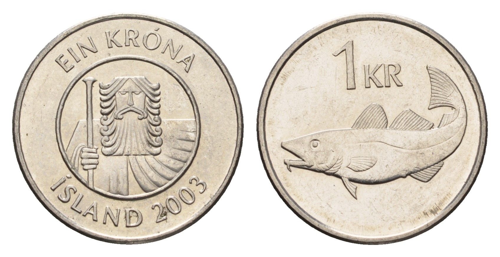 Исландия 1 крона 2003 треска KM 27a сталь плакированная никелем UNC 4687-854