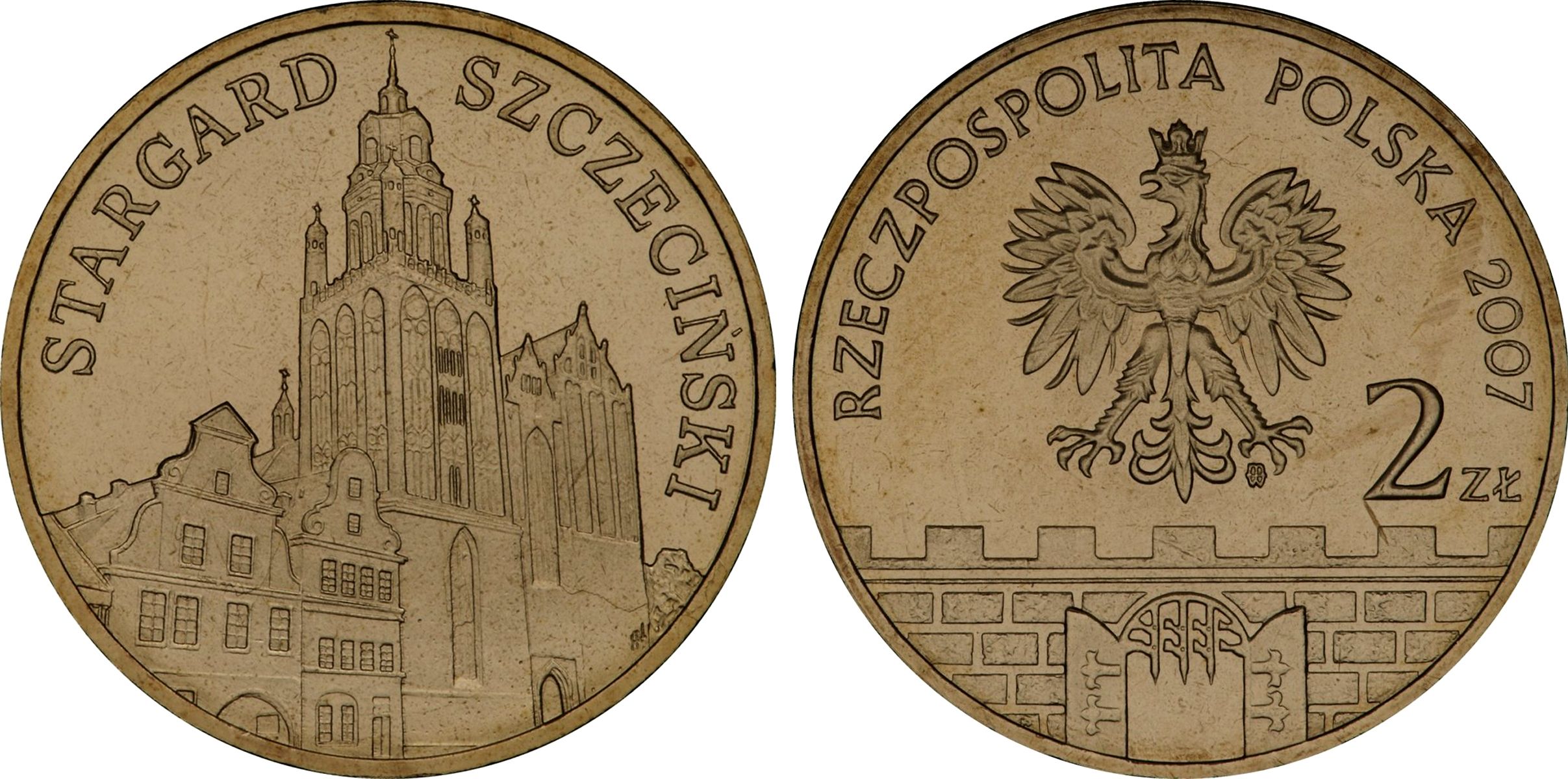 Польша 2 злотых 2007 MW, серия польские города, Старгард-Щециньски (Stargard Szczecinski) KM 613 нордик UNC 4676-457