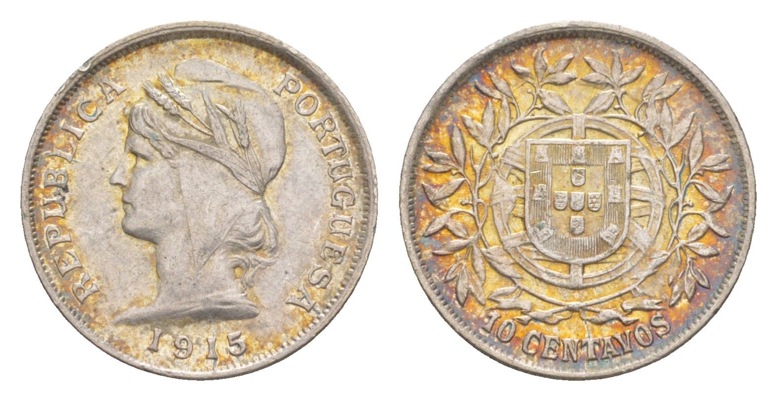 Португалия 10 сентаво 1915 KM 563 серебро UNC 4127-743