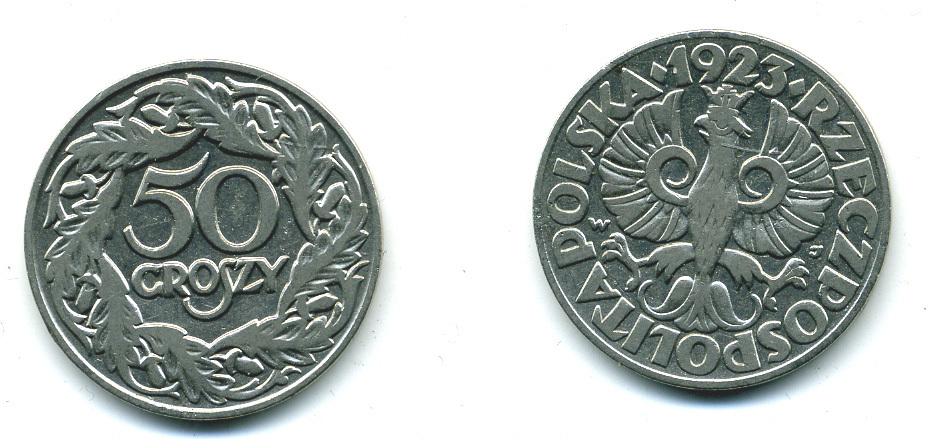Польша 50 грошей 1923 Республика KM 13, Parchimowicz 106 никель 4383-223