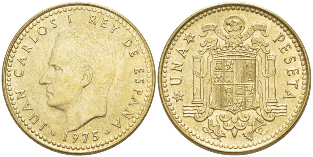 Испания 1 песета 1975 (78) Хуан Карлос I (1975-2014) KM 806 алюминиевая бронза 210-1114