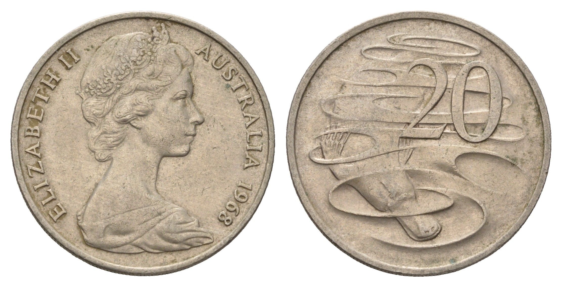 Австралия 20 центов 1968 Елизавета II (1952-2022), утконос KM 66 медно-никель 4671-454