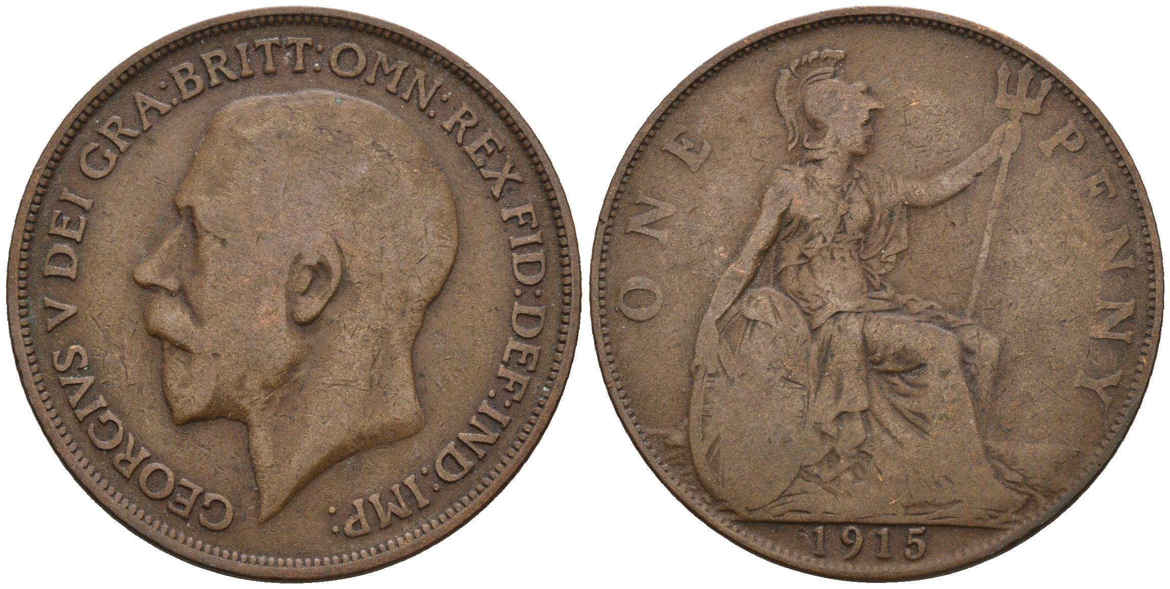 Великобритания 1 пенни 1915 Георг V (1910-1936) KM 810, Spink 4051 бронза 221-445