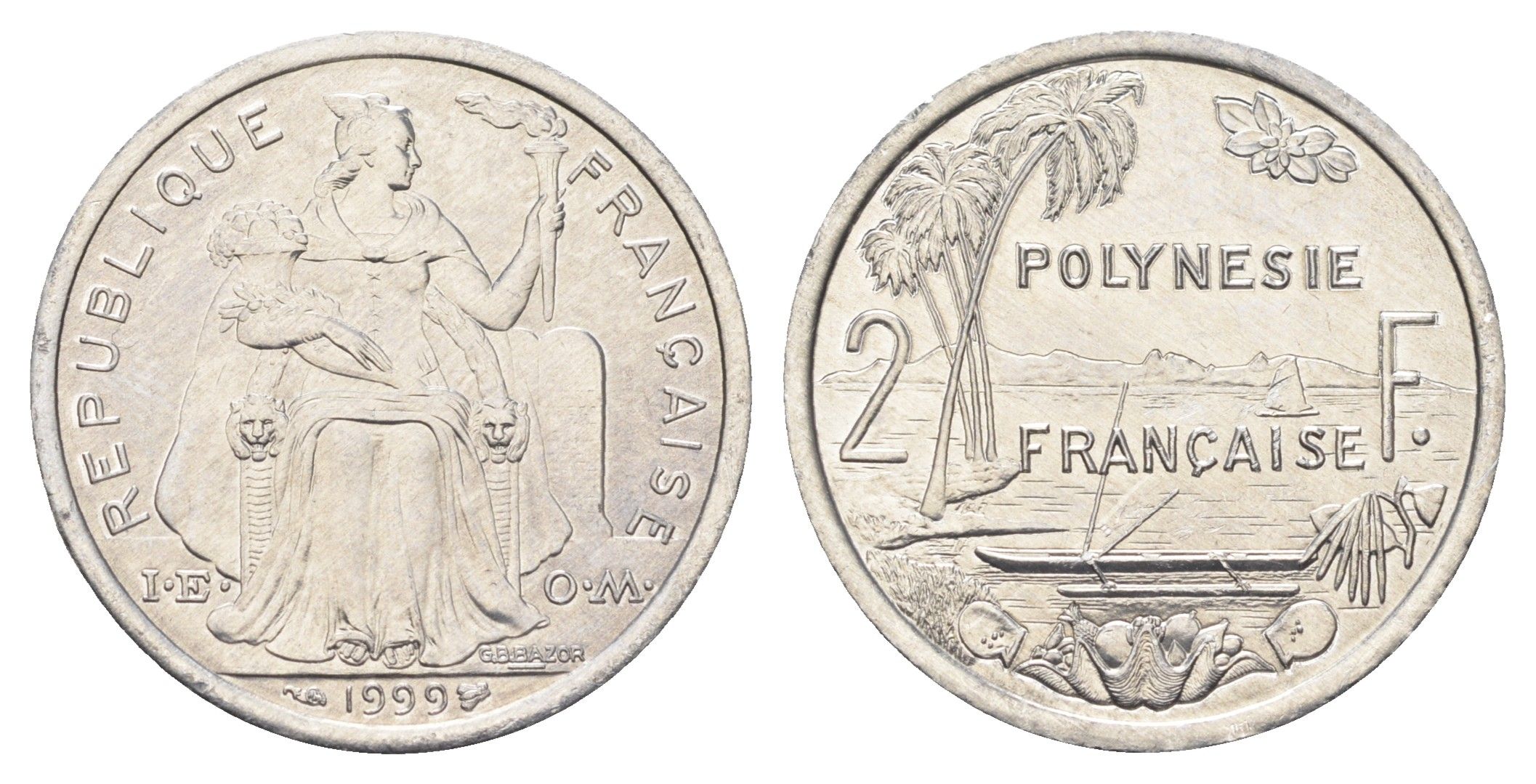 Французская Полинезия 2 франка 1999 KM 10 алюминий UNC 4666-517