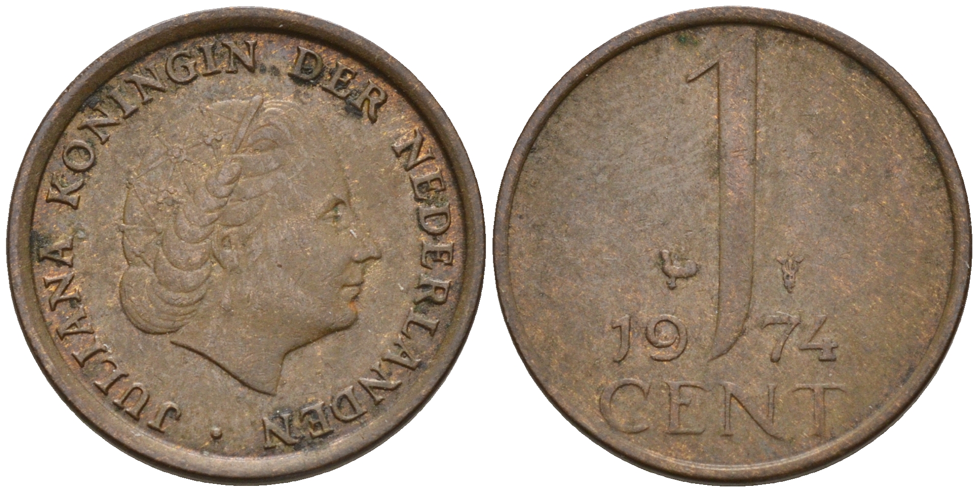 Нидерланды 1 цент 1974 Юлиана (1948-1980) КМ 180 бронза    4602-513