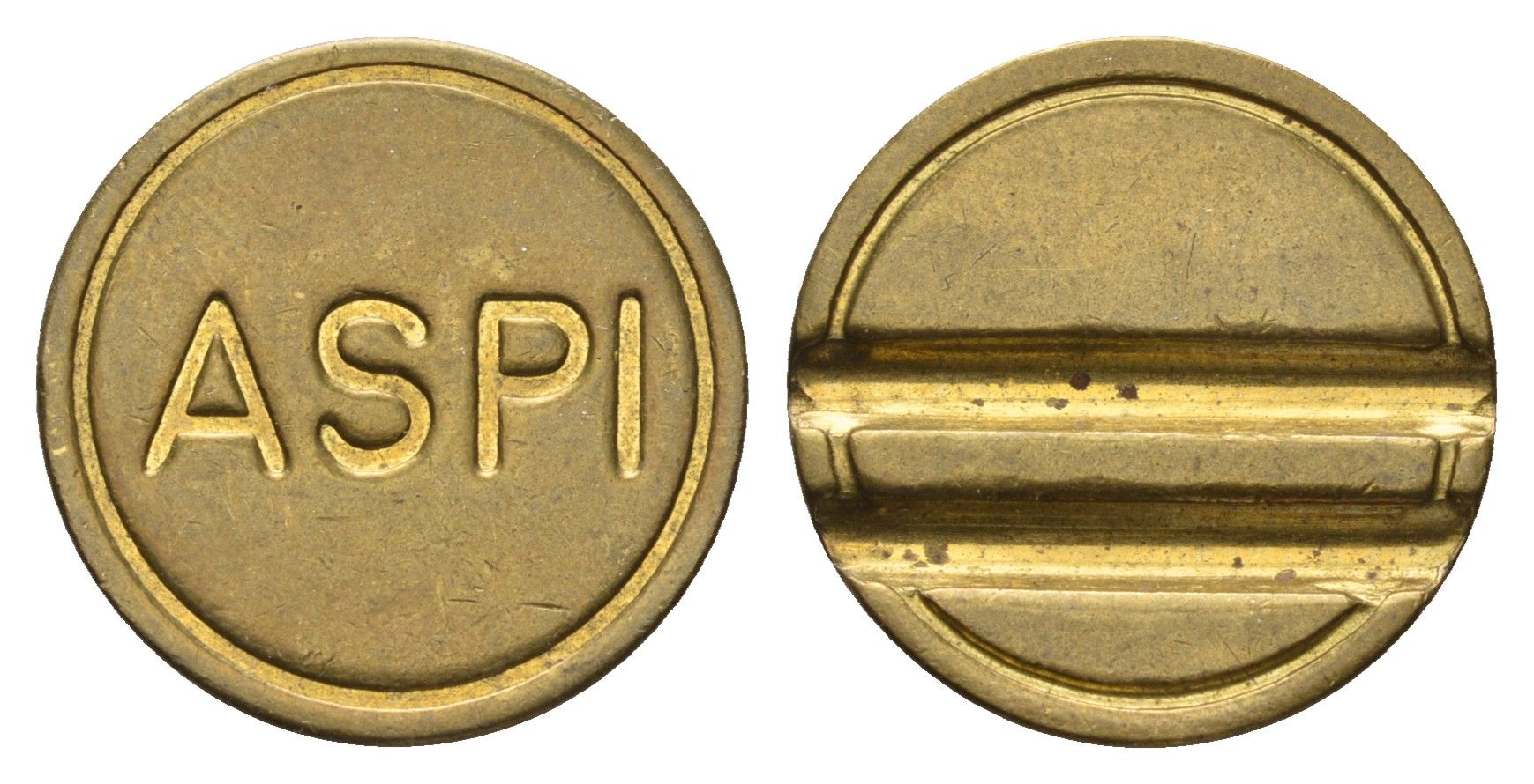 Франция жетон для автомойки "ASPI" диаметр 22 мм, вес 6,1 гр латунь 4670-521