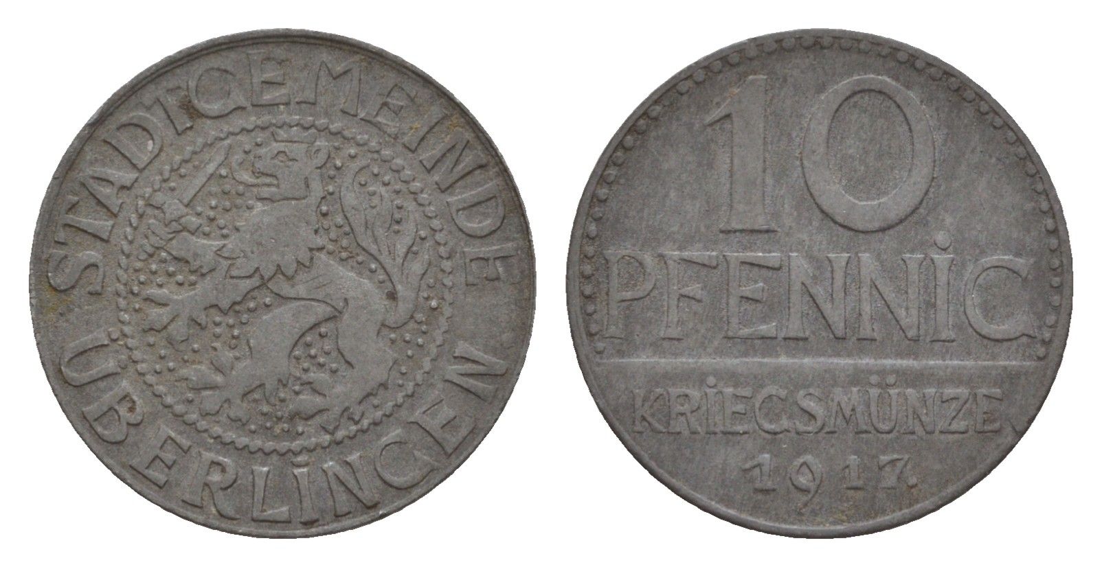 Юберлинген 10 пфеннигов 1917 Funck 553.1, Men05 25385.1, Men18 31787.1 цинк 4547-554