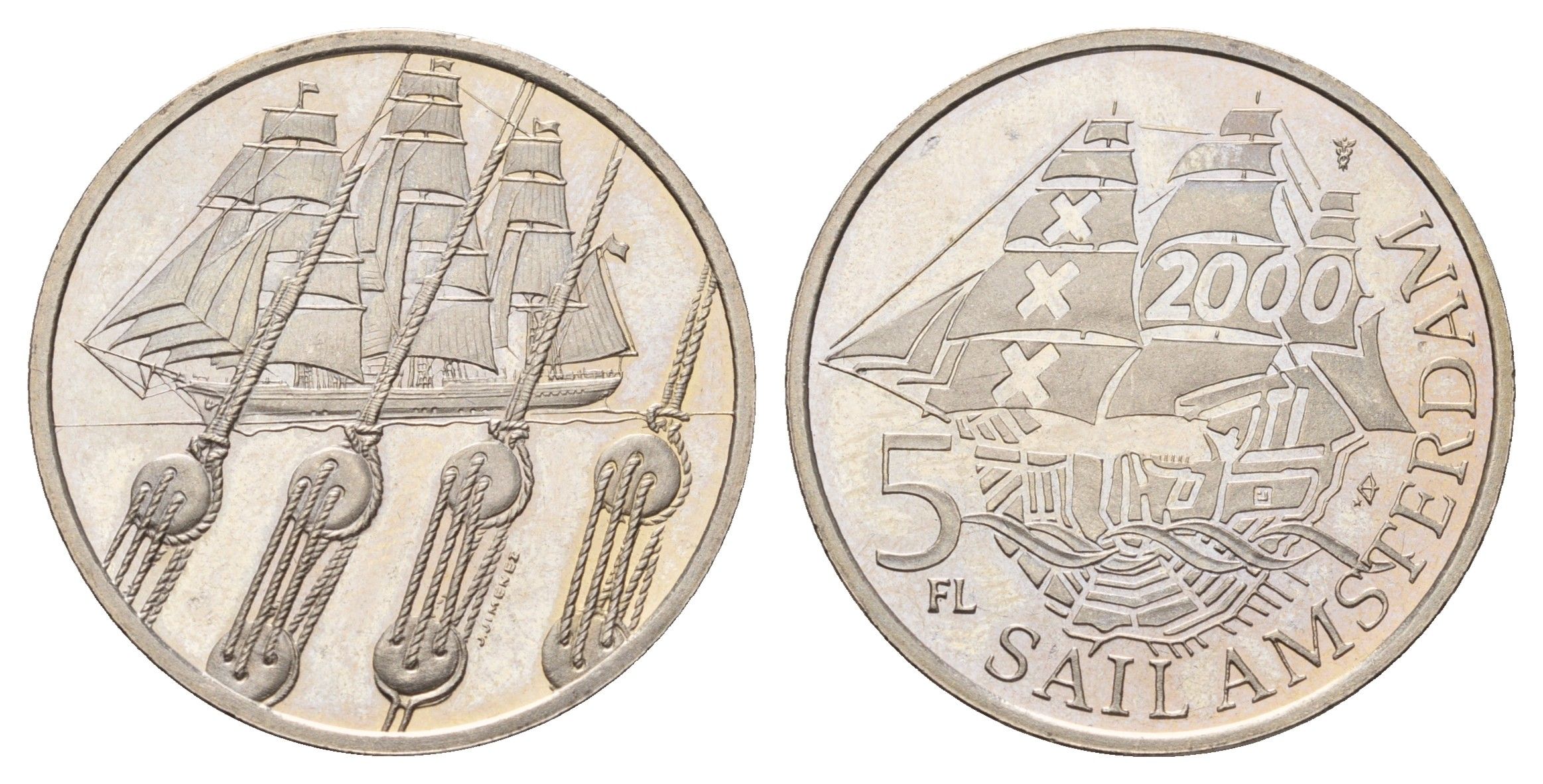 Нидерланды муниципальный жетон - 5 флоринов 2000 Новое тысячелетие - Stad Amsterdam никель UNC 4672-1225