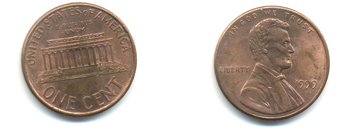 США 1 цент 1999 Авраам Линкольн KM 201b цинк плакированный медью UNC 179-517