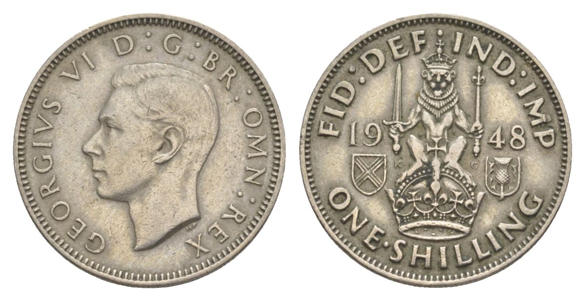 Великобритания 1 шиллинг 1948 Георг VI (1936-1952), Шотландский герб KM 864, Spink 4104 медно-никель 4631-1052